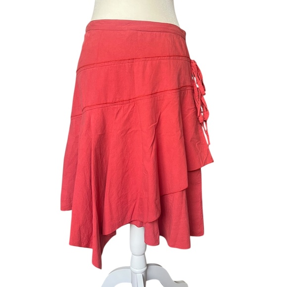 Vintage Tiered Coral Skirt | Y2K Boho Embroidered Cotton Asymmetrical Medium - Picture 2 of 6